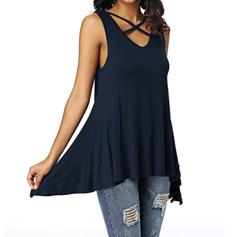 Summer Women Sleeveless Cross Vest V Neck Casual Holiday Blouse Tops T-shirt New