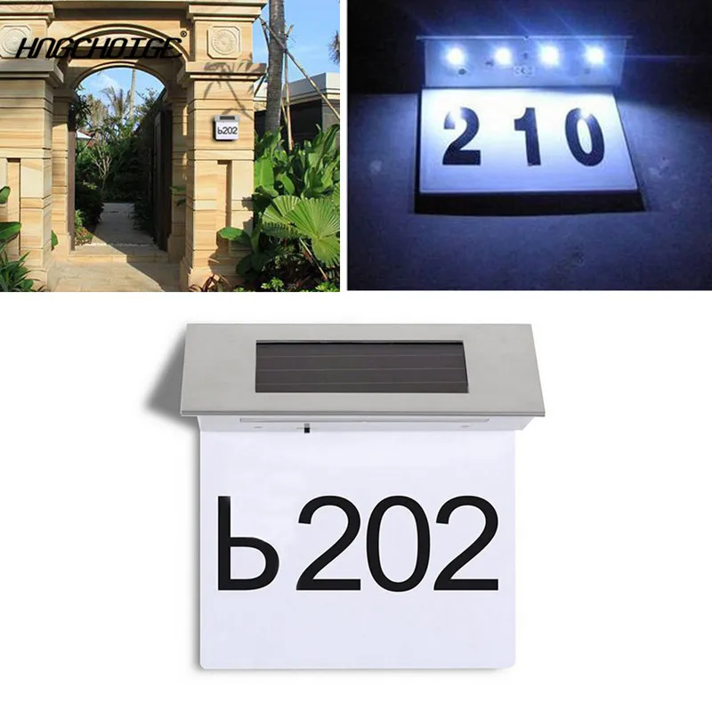 

HNGCHOIGE Solar Doorplate Number Outdoor Lighting Billboard Light Stainless Steel House Apartment Number Light-Operated Lamp
