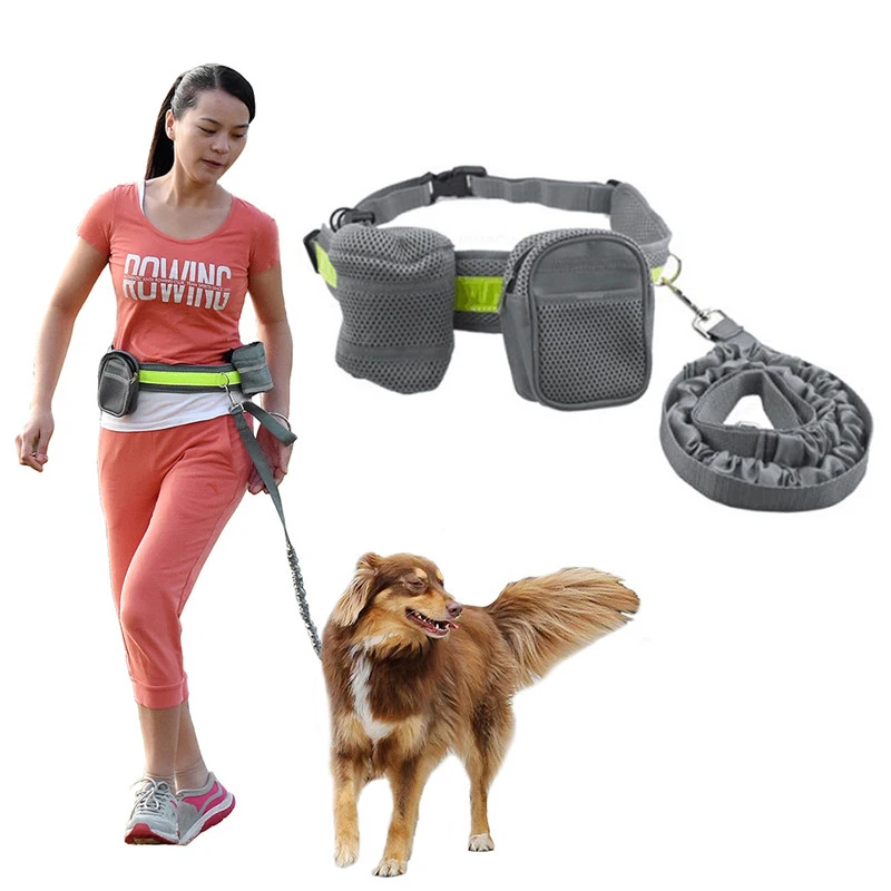 Hands Free Pet Dog Running Jogging Waist Belt Reflective Strip Elastic