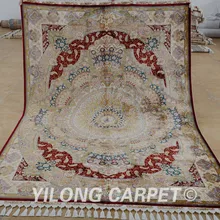 Yilong 5,6 'x8. 2' античные кашанские персидские ковры бежевый красный ручной работы шелковый ковер в восточном стиле(1856