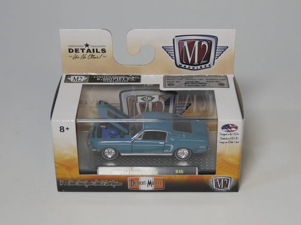 M2 1: 64 1968 Ford Mustang GT 302 игрушечная машинка из сплава, игрушки для детей, литая модель автомобиля, подарок на день рождения