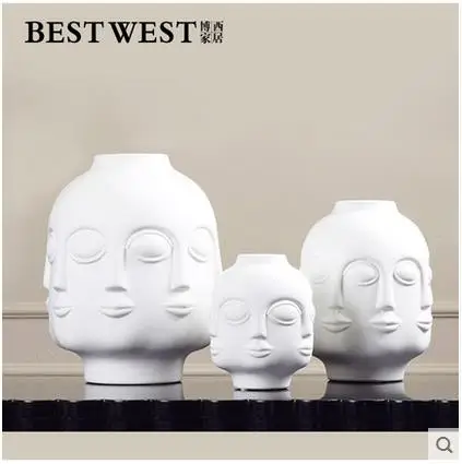 white Nordic ceramic creative Art people face vase pot home decor crafts room decoration object porcelain