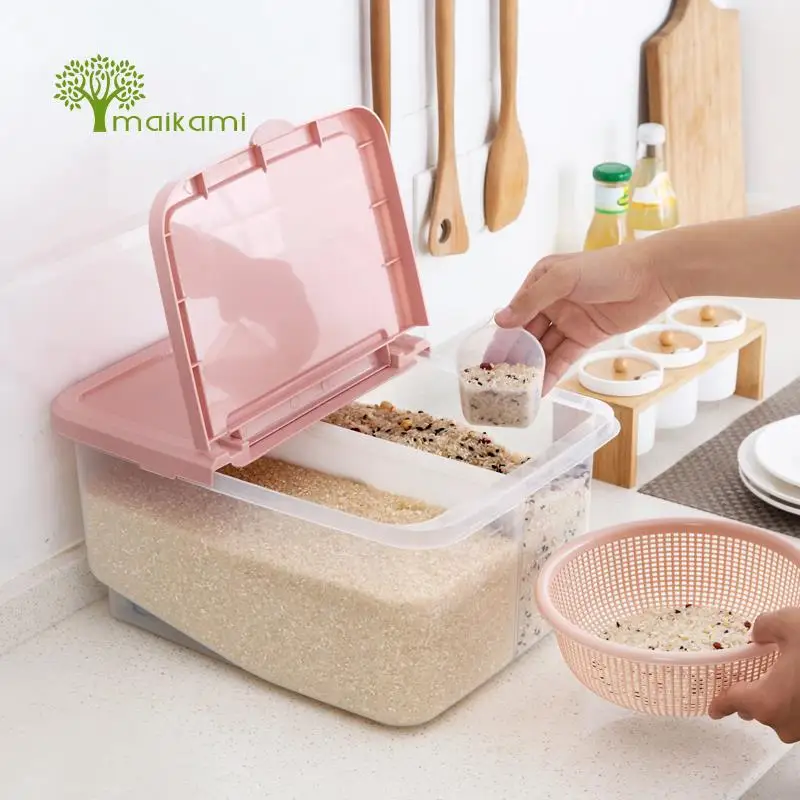 

MAIKAMI Kitchen Storage Organizer 12KG Grain Storage Container Rice Box Cereal Bean Container Sealed Box with Measuring Cup