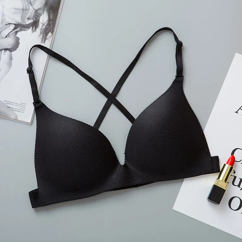 Deruilady Sexy Wire Free Bralette Back Cross Straps One Piece Bras For Women Seamless Sexy Lingerie Underwear Push Up Bras Women