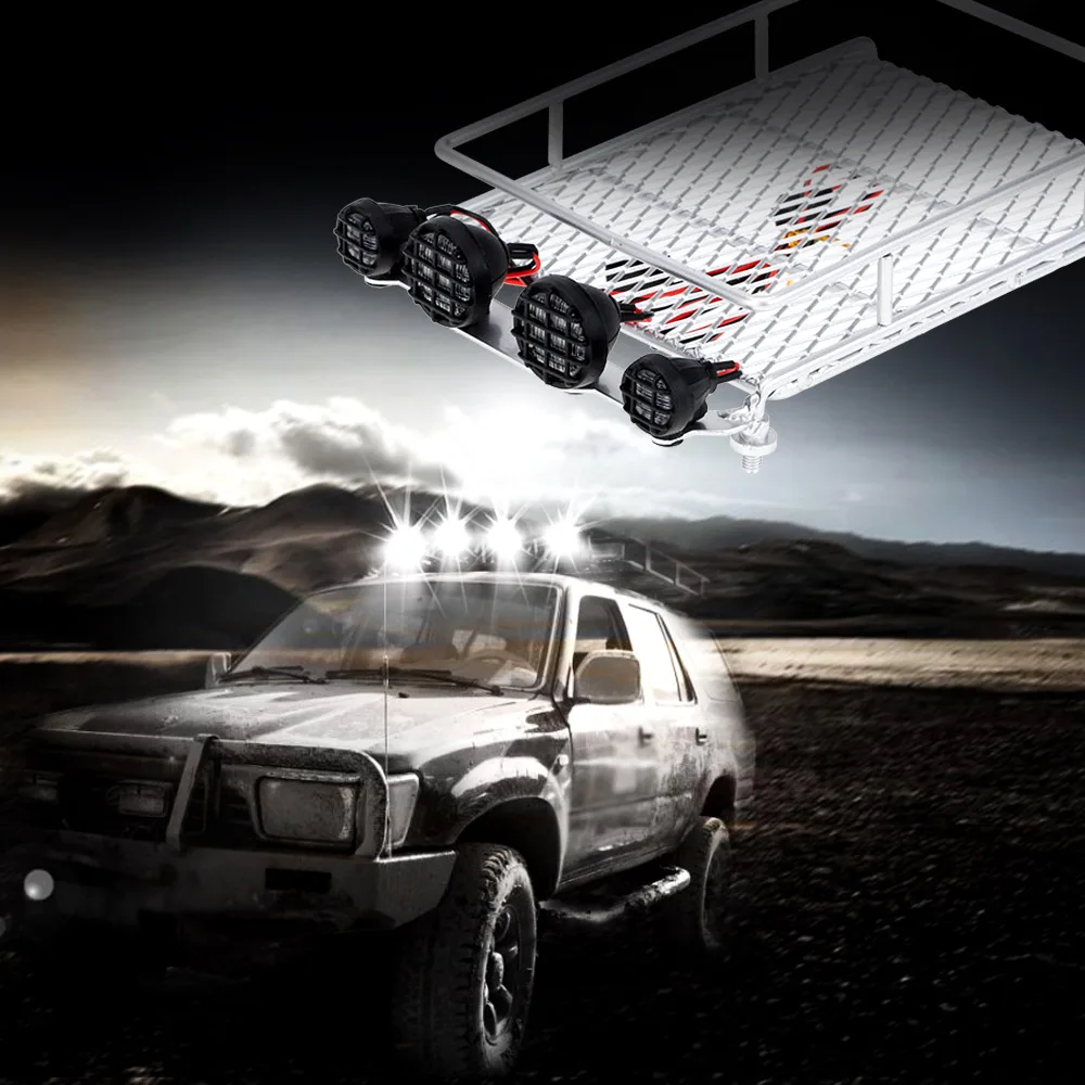 Metal Roof Luggage Rack with LED Light Bar for 110 18 RC Car Rock Crawler Rally 4WD CC01 CR01 D90 AXIAL SCX10 RC Cars Parts (13)
