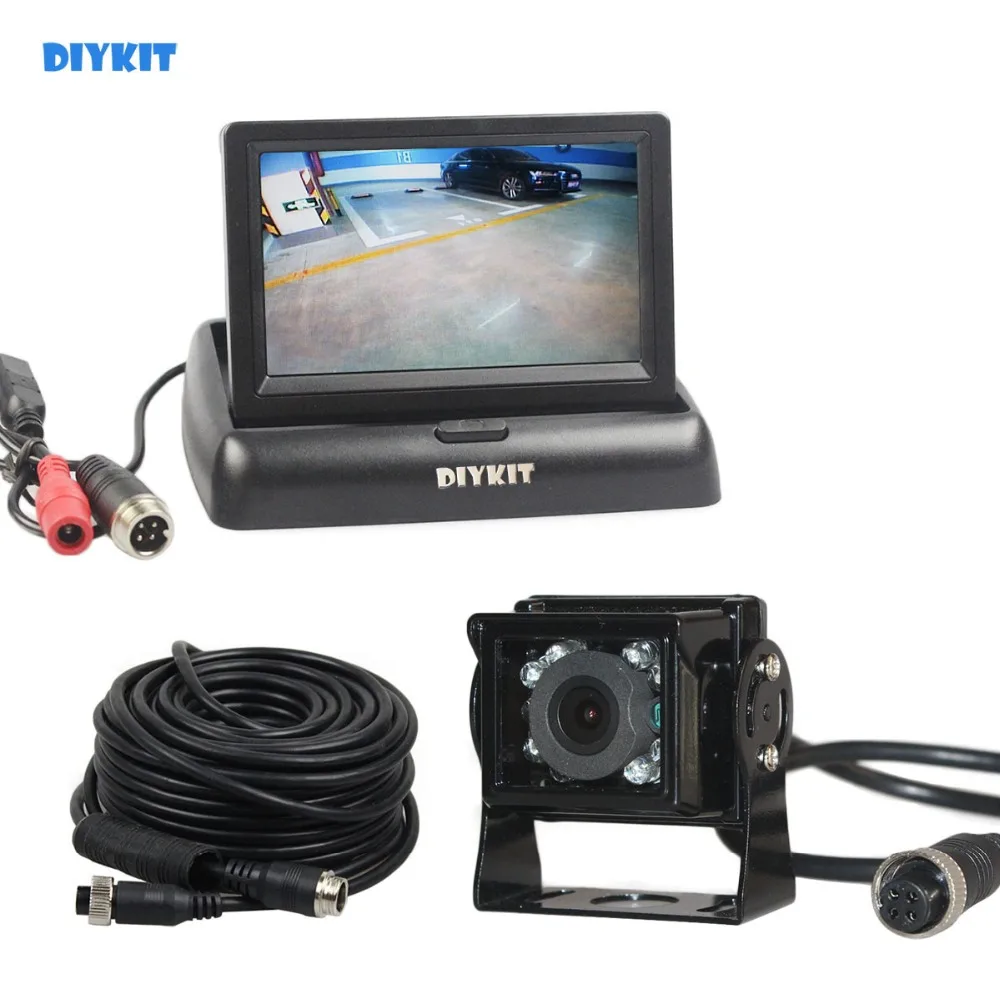 

DIYKIT DC12V-24V 4PIN 4.3inch Reverse Rear View Car Monitor Backup CCD IR Night Vision Bus Truck Car Camera free Car Charger