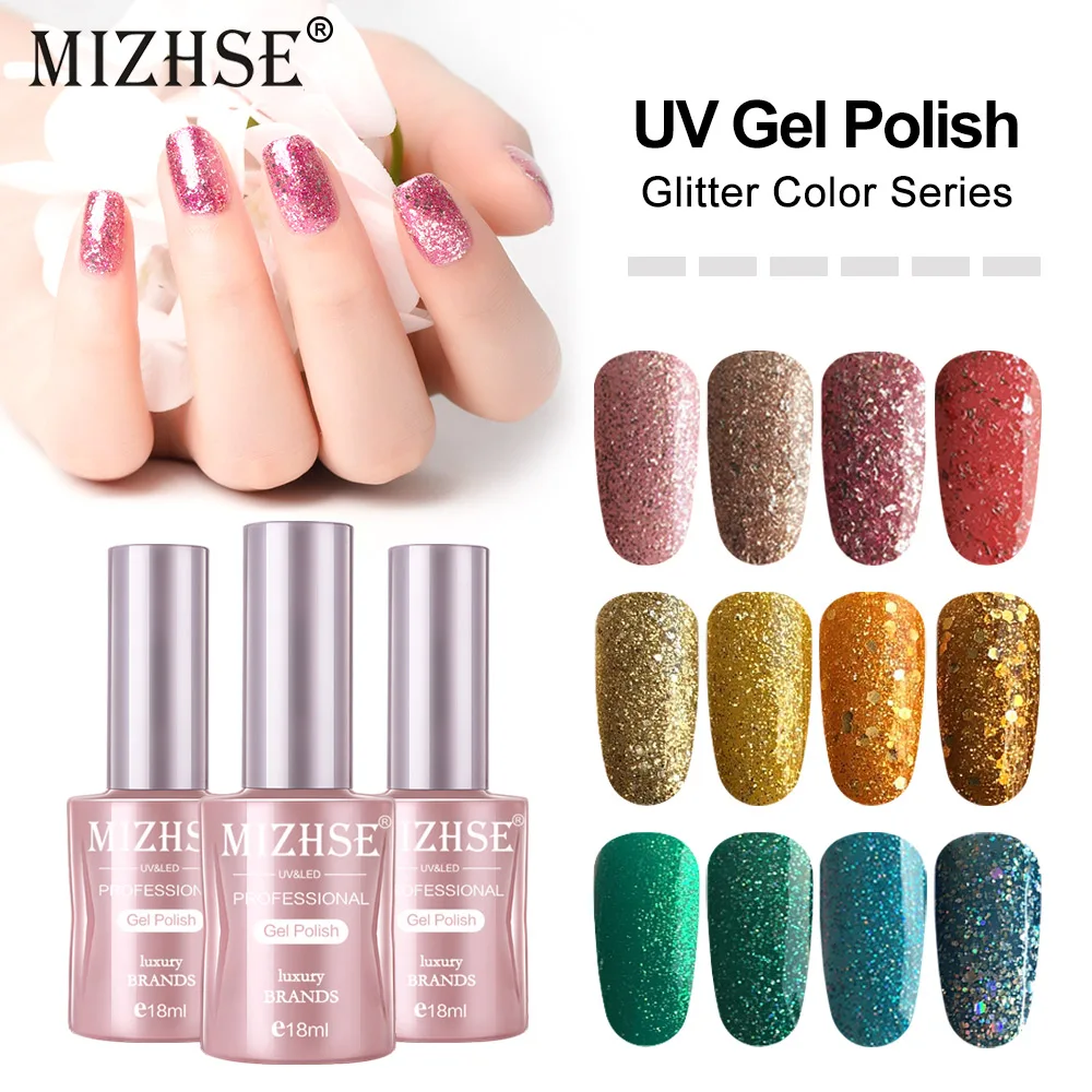 

MIZHSE UV Gel Nail Polish Gitter Diamond Glitter Gel Nail Polish Semi Permanent Nail Art UV&LED Soak-Off Gel Lacquer 18ML