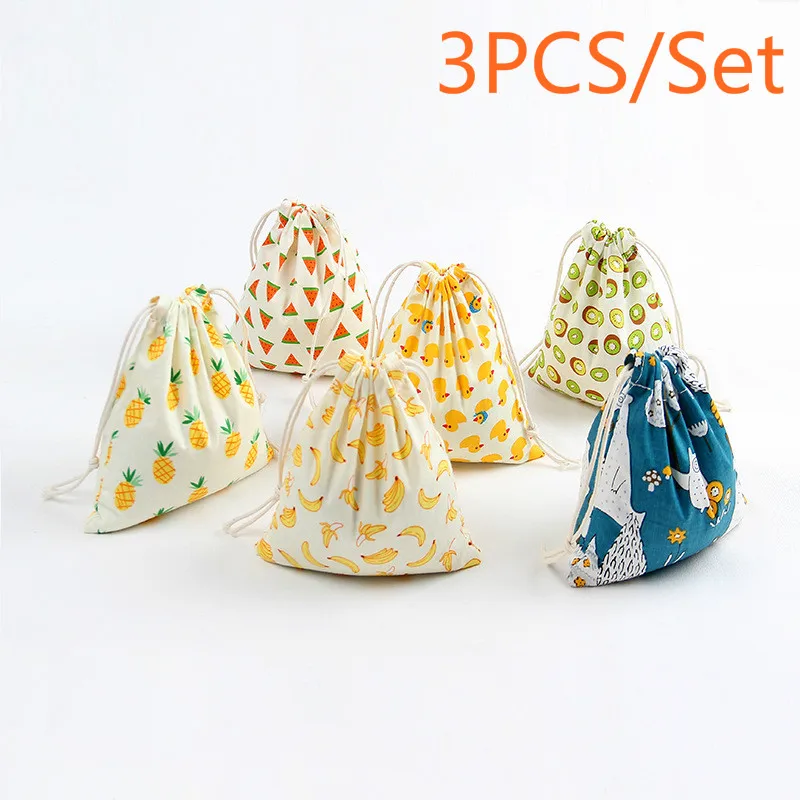 3PCS cotton linen Drawstring Bag Canvas Multifunction Female Travel Makeup Cosmetic Bag Cloth Shoes Bags Organizer