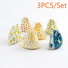 3PCS cotton linen Drawstring Bag Canvas Multifunction Female Travel Makeup Cosmetic Bag Cloth Shoes Bags Organizer Pouch Case