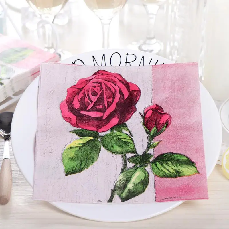 

20pcs/set fashion Rose Flowers Romantic Paper Napkins Cafe Party Tissue Napkins Decoupage Decoration Paper