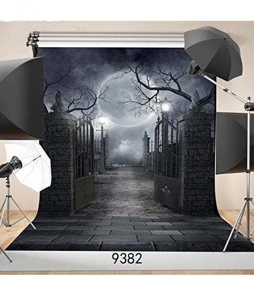 

Graveyard Cemetery Door Lantern Dead Trees party Backgrounds Vinyl cloth High quality Computer print Halloween photo backdrop