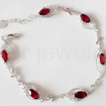 Натуральным гранатовый браслет-цепочка 925 серебро цветок стиль браслет 0.45ct* 6 шт. драгоценный камень# C190224003