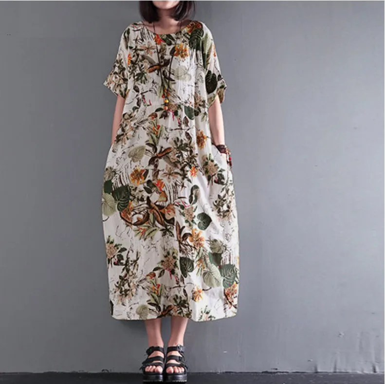 Large size women's dress plus size 5XL 6XL 7XL 8XL summer round neck short sleeve loose casual large flower print dress