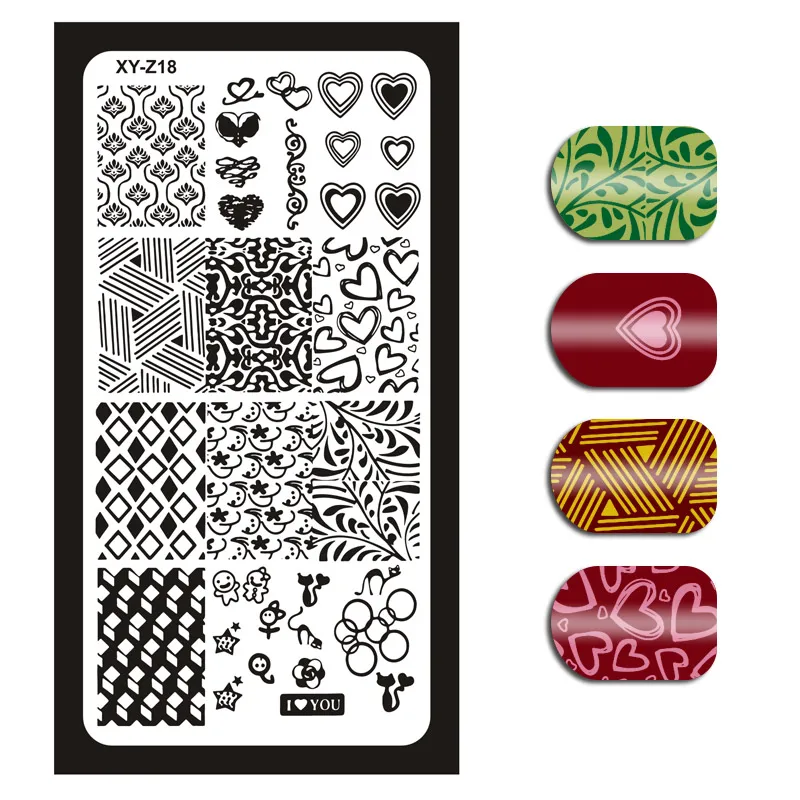 1Pc 6x12cm Nail Stamping Plates Flowers/Heart/ Pattern/English Letters DIY Hot Designs Stamp Template Nail Polish Stencils XY18