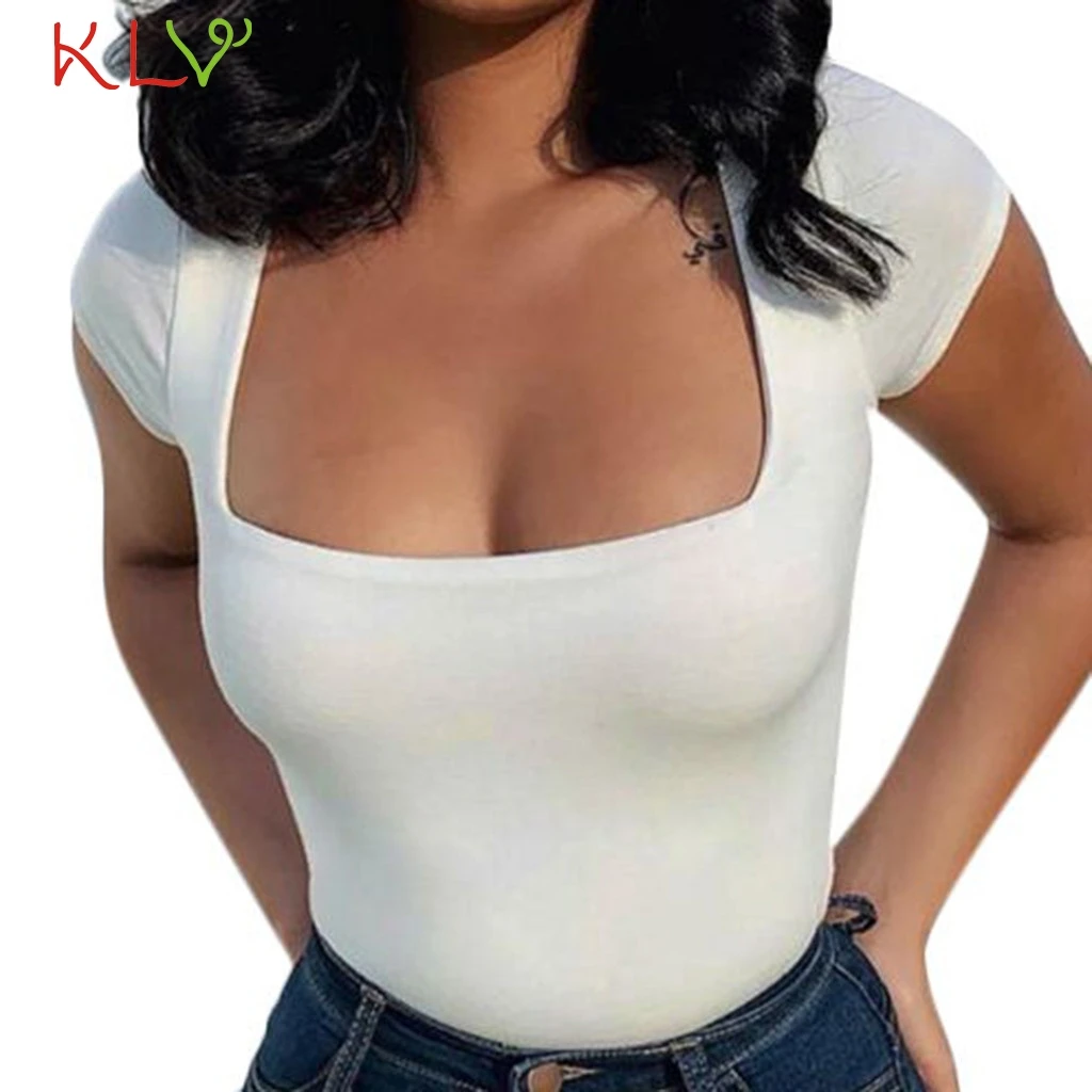 

T Shirt Women Summer Sexy Short Sleeve Square Casual Bodycon tshirt Modis Camiseta Princesa Basic Tee Mujer Plus Size 2019 19May