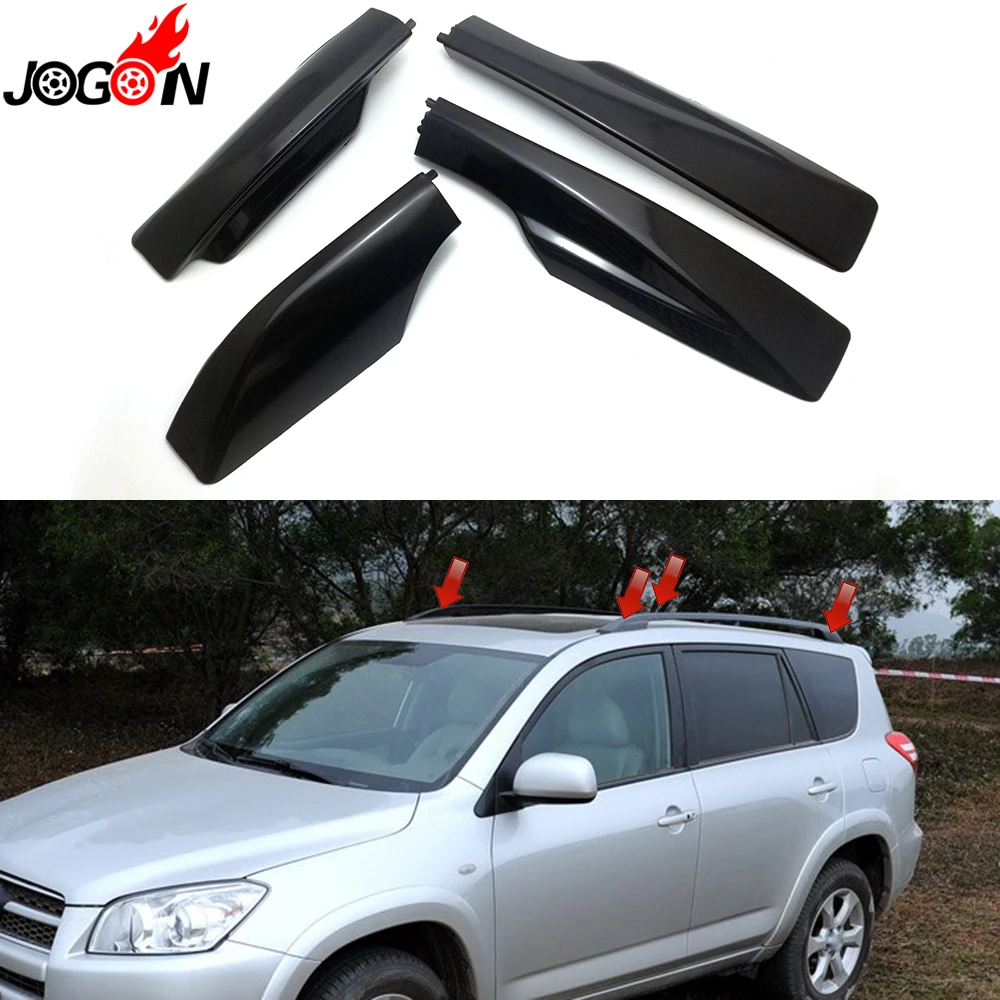 4 وعاء لتويوتا RAV4 XA30 2006 2007 2008 2009 2010 2011 2012 التصميم سيارة سوداء سقف رف شريط غطاء السكك الحديدية نهاية استبدال قذيفة