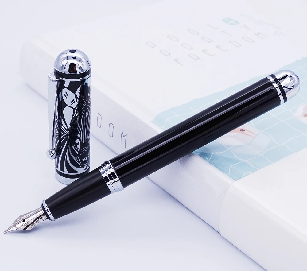 Duke Black Fountain Pen , Beautiful Zebra Pattern Medium Nib 0.7mm Writing Gift Pen for Office , Home , School