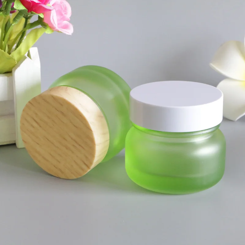 

Empty Frosted Green 50G Beauty Sun UV Cream Jar Pot with Wood Lid Skin Care Whitening Moisturizing Cream Containers 50pcs/lot