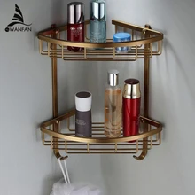 Bathroom Shelves 2 Layer Antique Metal Shower Corner Shelf Wall Mount Shampoo Storage Shelf Rack Bathroom Basket Holder MJ-7011