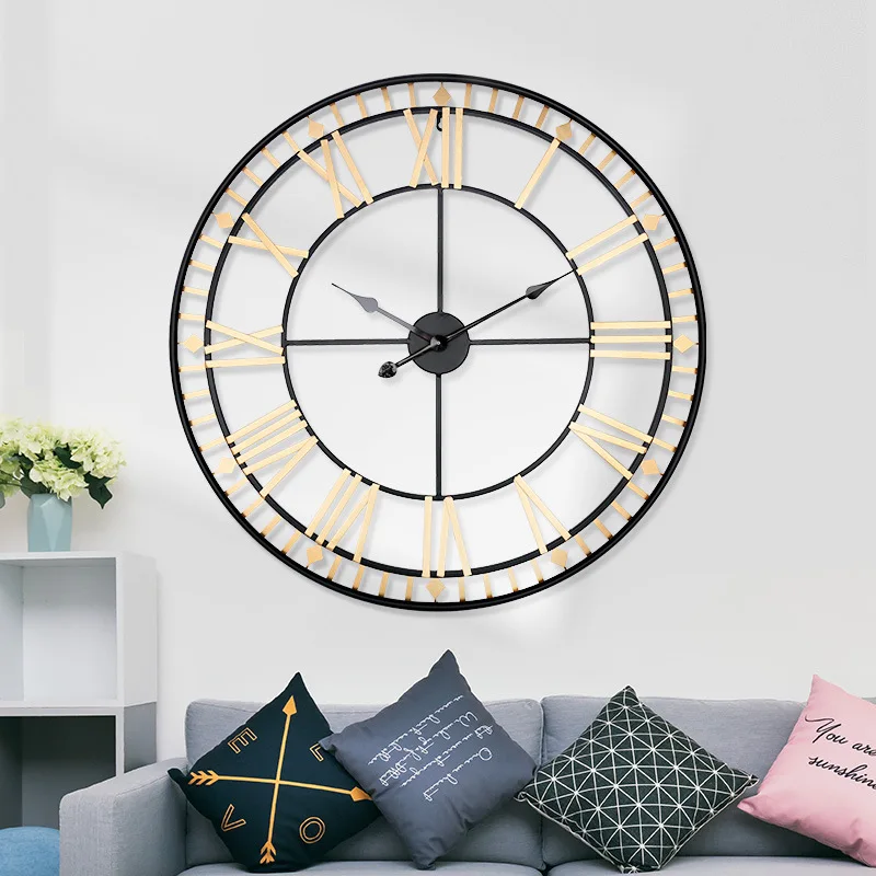 80 римские креативные ретро металлические 3D часы настенные часы современный дизайн украшения для гостиной кварцевые часы большие круглые часы на стену
