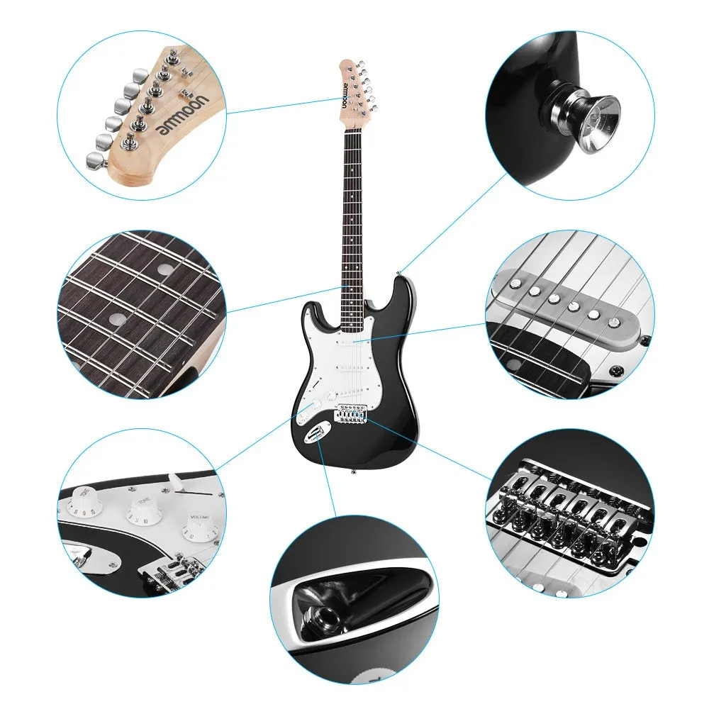 Ammoon Guitarra Eléctrica 21 trapos 6 cuerdas Paulownia cuerpo Arce cuello madera maciza con altavoz Pitch Pipe guitarra bolsa Correa derecha - 2