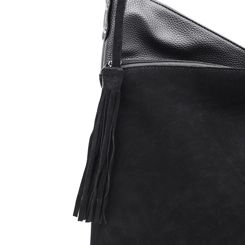 Двухслойная Дизайнерская Женская замшевая Лоскутная сумка, женская сумка на плечо с кисточкой, повседневные сумки через плечо для женщин, роскошные сумки