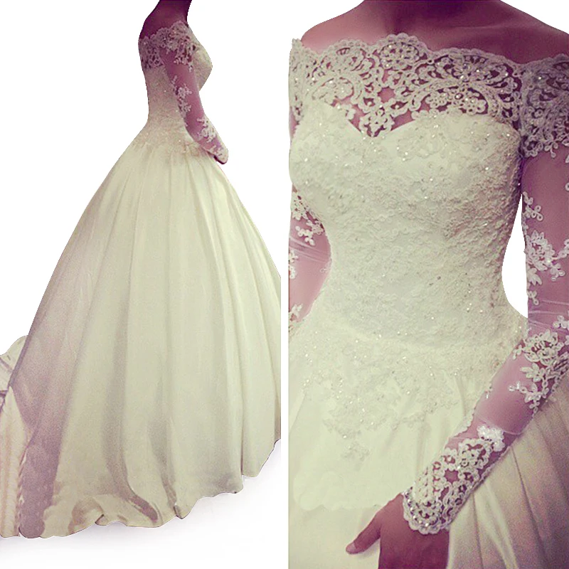 vestidos de novia 2017 de la vendimia vestidos de manga larga de una