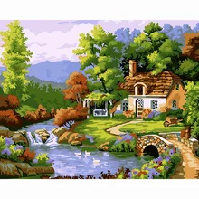 Цифровая живопись маслом по номерам Пейзаж Настенный Декор Картина на холст, масляная краска Раскраска по номерам Рисование речной дом