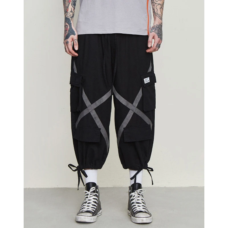 

UNCLEDONJM Calf-length Pants Men Casual Loose Pants Fashion Men Punk Cargo Pants Punk Men Fashion Pants Trousers 057W