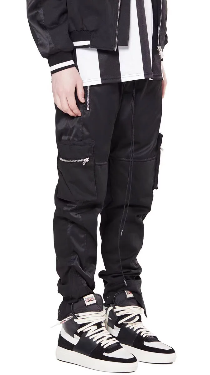 Марка New Fashion Hi Street черный цвет, для мужчин в стиле милитари карманы track Штаны пробежки Брюки-карго