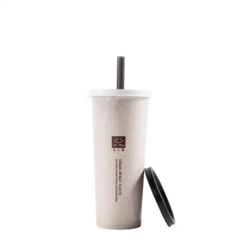 Пшеничная чашка с соломинкой для взрослых и студентов, чашка с двойным покрытием, пластиковая Удобная кружка в Корейском стиле, инновационная Однослойная чашка - Цвет: d