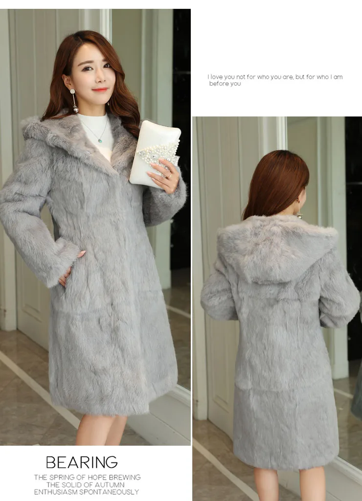 Длинные пальто размера плюс S-8XL с капюшоном из натурального кроличьего меха, верхняя одежда, женские куртки из натурального меха, Осень Зима Новая коллекция 577-1