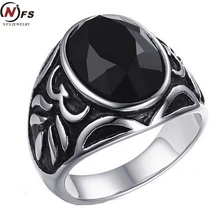 NFS Hombres Anillos de Acero Inoxidable Negro Anillo de Dedo de Piedra de La Vendimia Punky de La Joyería de Plata Turco Homme Bague Bijoux Anéis