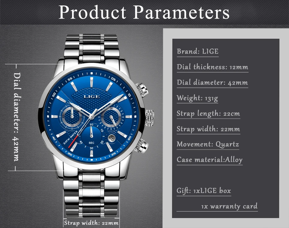 LIGE для мужчин s часы лучший бренд класса люкс Модные Бизнес Кварцевые часы для мужчин спортивные полностью стальные водонепроницаемые черные часы relogio masculino