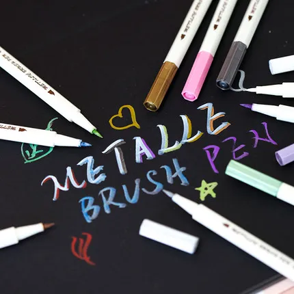 10 Colors Paint Marker Pens Scrapbooking Graffiti Colored Markers Set Metallic Brush Pen For DIY Black Card Album | Канцтовары для