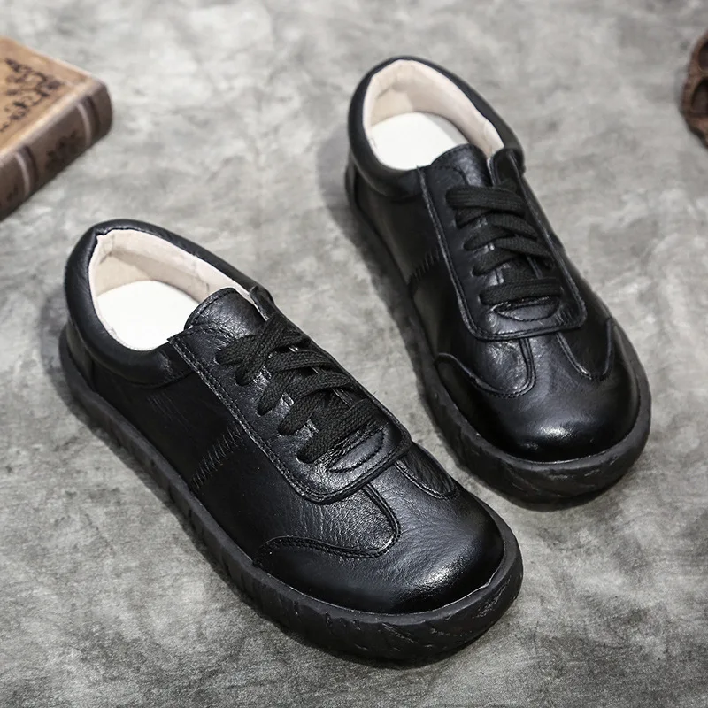 WOIZGIC Gril Women's Ladies Female Woman Genuine Leather White Vulcanized Shoes Flats Sneakers Platform Lace Up soft four season 5