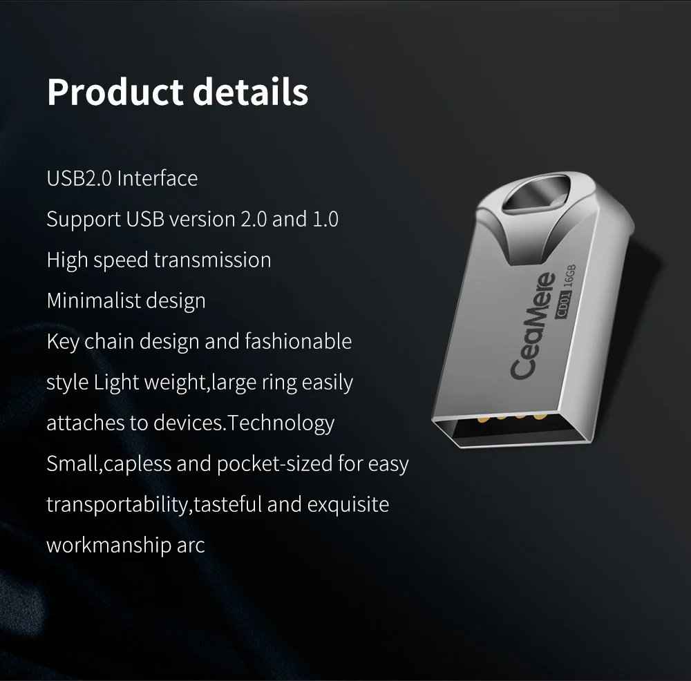 Ceamere CD01 USB флеш-накопитель 8 ГБ/16 ГБ/32 ГБ/64 Гб мини-накопитель металлический флеш-накопитель 2,0 флеш-накопитель карта памяти USB диск 1 ГБ/2 ГБ USB