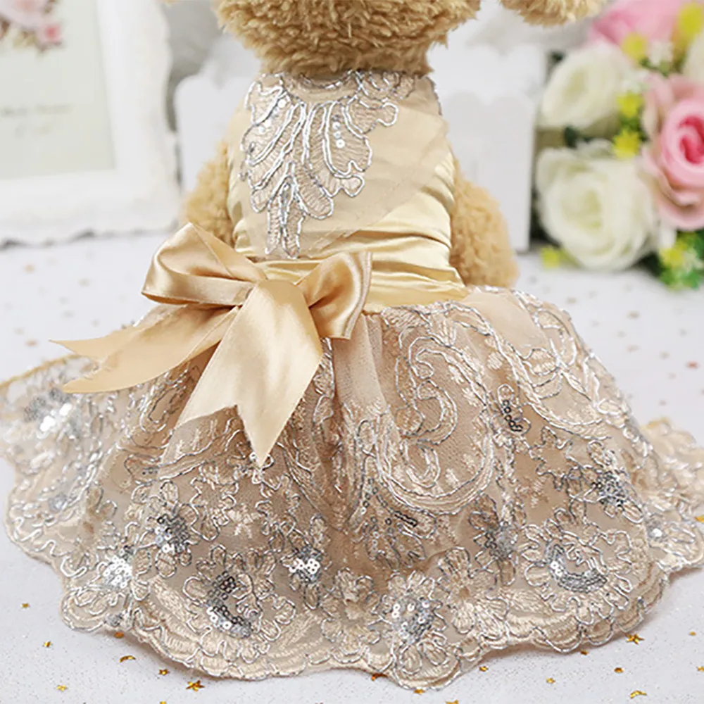 Sequins Lace Embroidered Dog Dress Princess Wedding Dresses Pet Dog