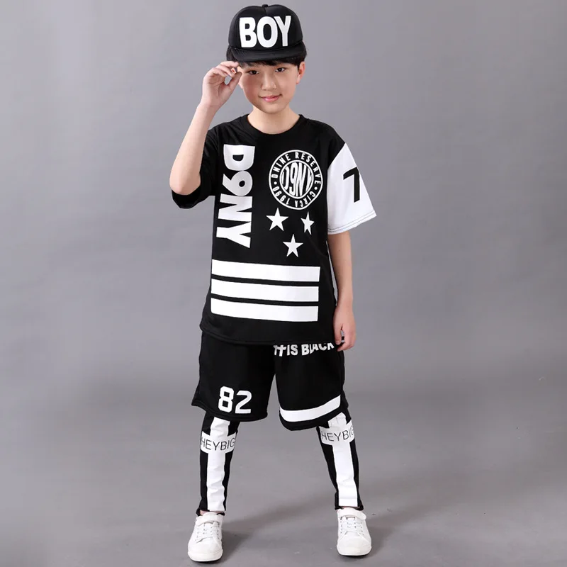 Бесплатная доставка; детская одежда для выступления детей хип-хоп Танцы Производительность одежда с коротким рукавом