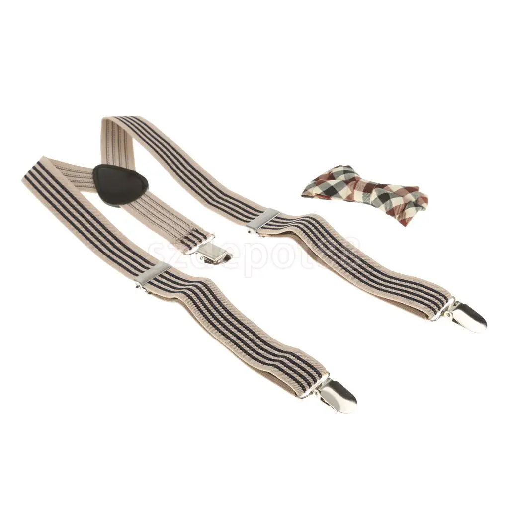 Комплект из 2 предметов, клетчатая галстук-бабочка для маленьких мальчиков, комплект с подтяжками и завязками на спине