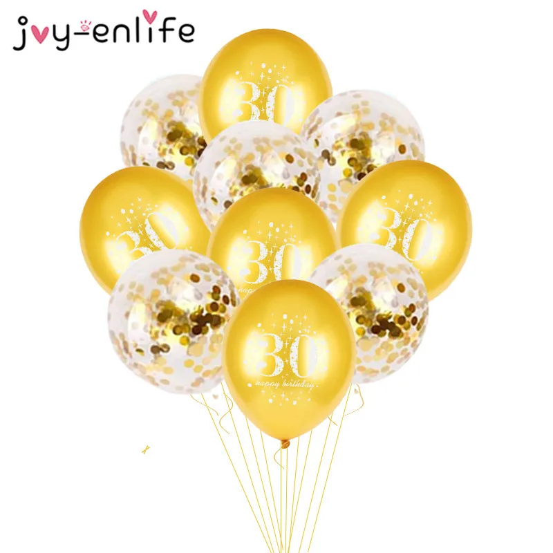 inflatable balloons JOY-ENLIFE 10pcs 12inch Latex Balloons 30 40 50 60 Years Birthday Party Adult Foil Helium