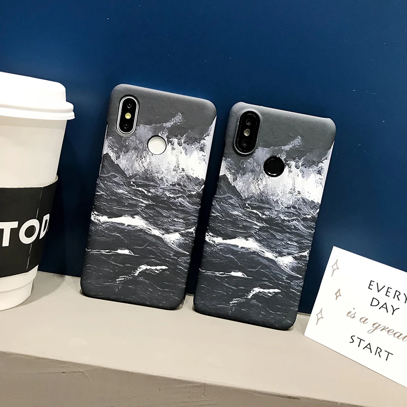 

Hard phone Case For XIaomi 5X 6 6X 8 8SE Sea wave Water stick matte hard PC cover Case For Xiaomi series Note3 back fundas