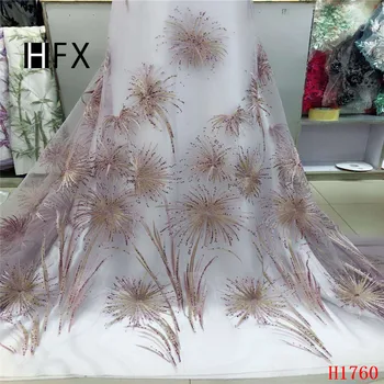 

HFX French Lace Fabric Sequin Embroidered High Quality 2019 African Tulle Lace Fabric Nigeria Wedding Net Lace Fabric X1760
