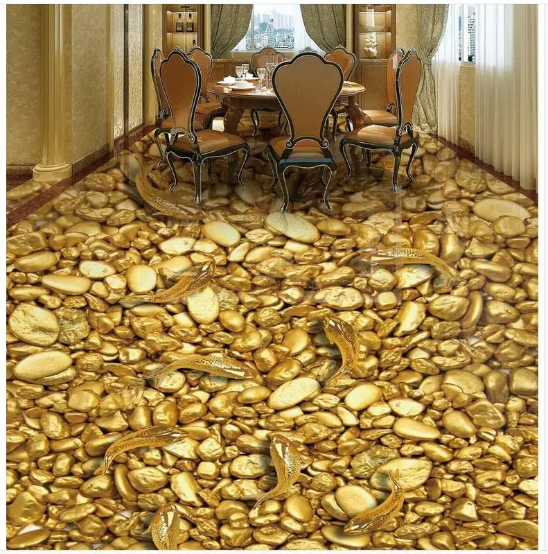 Напольная живопись 3D обои Золотая Рыбка золотой камень 3D напольная наклейка из ПВХ живопись фрески современные пользовательские 3D Пол Фреска