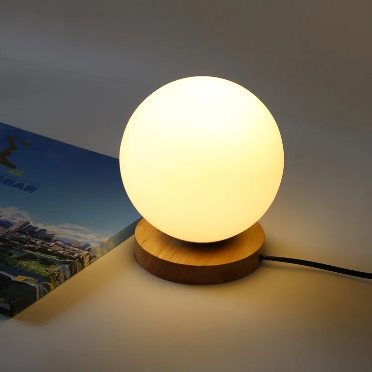 Simple Wooden Glass Ball table Lamps Creative Warm Night Light Bedroom