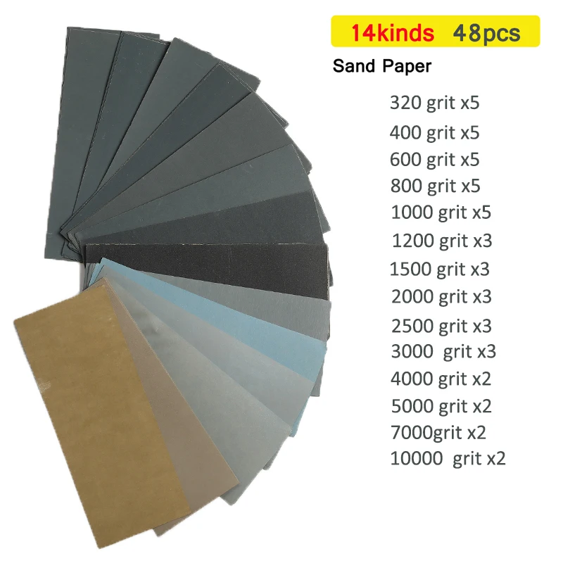 

48Pcs Grit 320-10000 Wet And Dry Polishing Sanding Abrasive Sandpaper Paper Sheets Surface Finishing Polishing 22.8x9.3cm