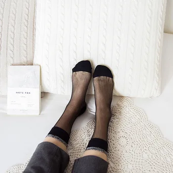 

2019 Sock Summer Bamboo Female Short Socks Women's Socks Thin Crystal Transparent Silk Socks Girl Ankle Sox