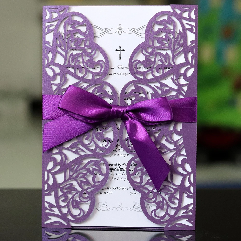  10pcs/set Hollow Laser Cut Wedding Invitations Elegant Engagement Wedding Invitation Card With Ribb - 33037789734