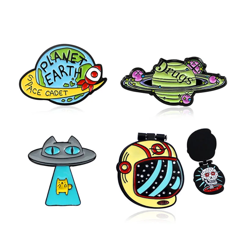 

Space Ship Astronaut helmet Star Planet Surround "DRUGS" Earth Pins PLANET EARTH SPACE CADET Brooch Enamel Pins Badge Jewelry
