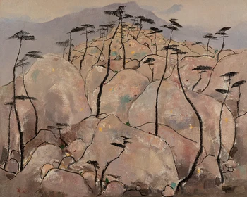 

scenery canvas print landscape painting abstract modern Chinese art giant poster scenery art trees on rocks by Wu Guanzhong